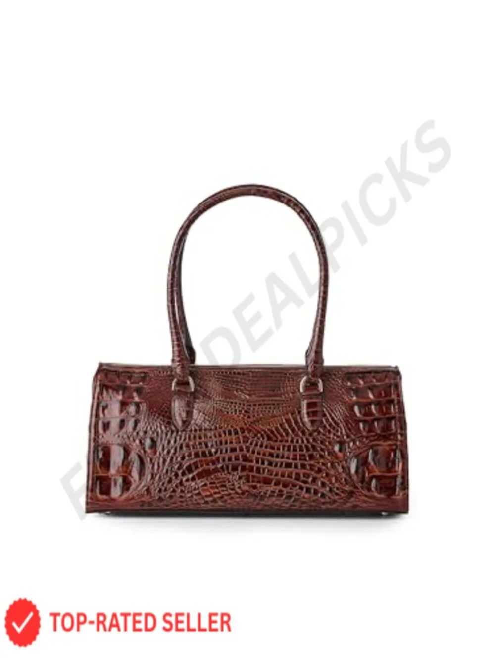 Leather Satchel Handbag Zip Top Back Pocket Rolled Handles